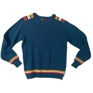 VTG 70s JERSILD Denmark Style Ski Sweater Women's 36 Aegean Blue Wool Nordic